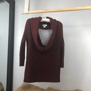 Christopher & Banks – Cowl neck, Women L Sweater, Long Sleeve, Burgandy and grey